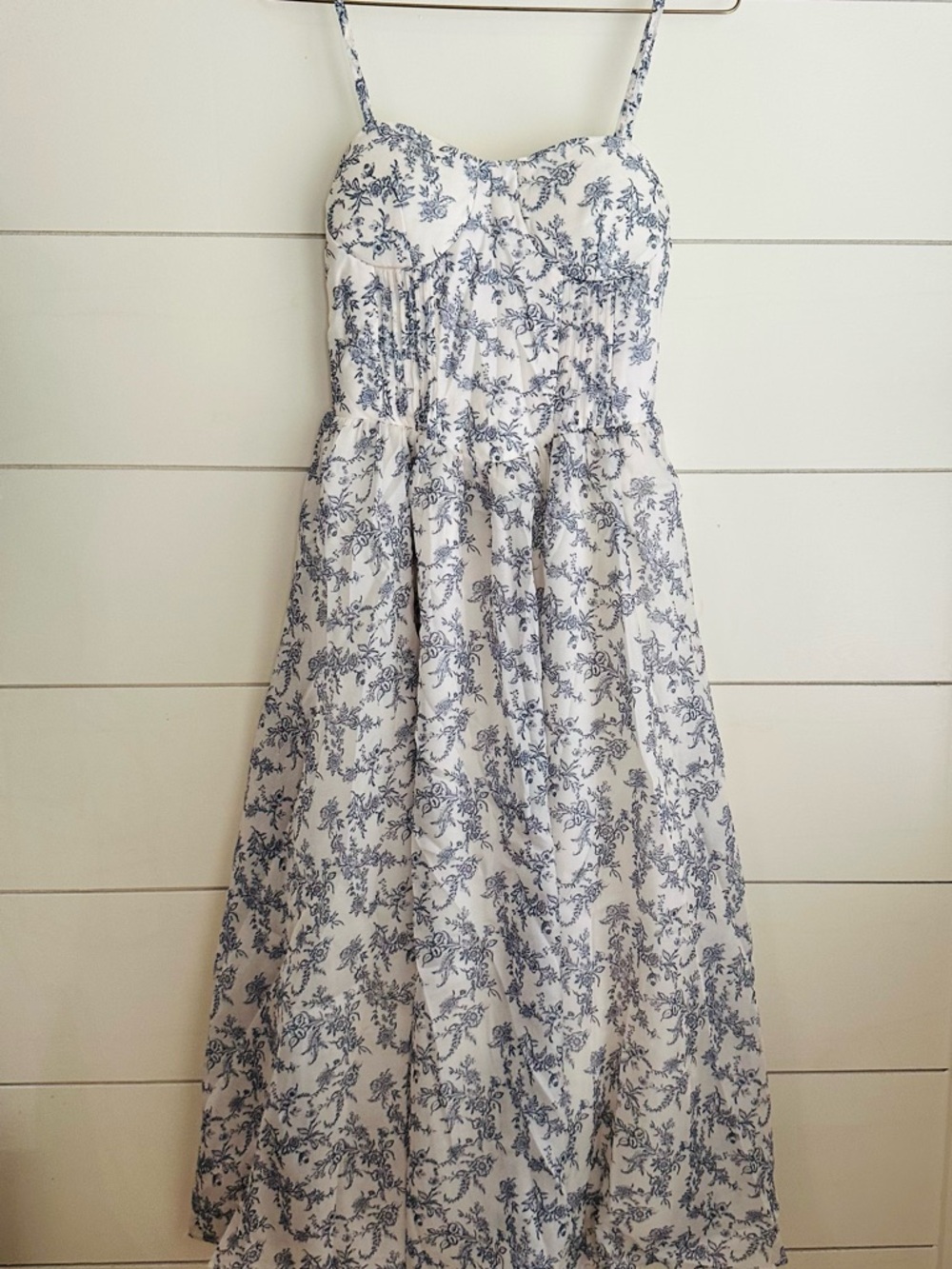 White and Blue Floral Sundress with Spaghetti Straps